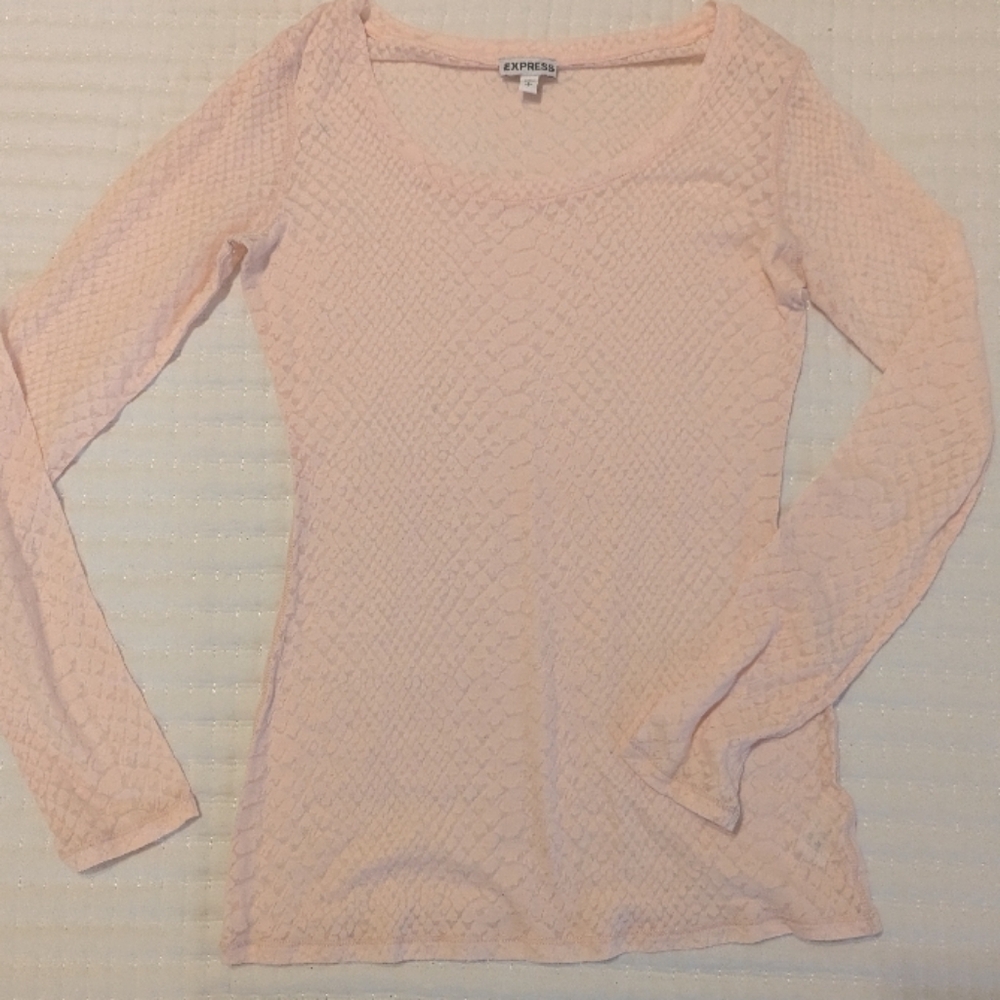NWOT!Express(S),Sheer Animal Print, Scoop Neck, Long- Sleeve Blouse-Light Pink